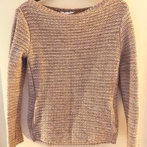 Athleta small scoop neck beige and white sweater